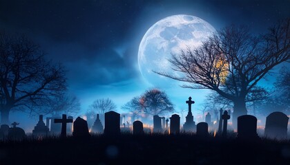 Halloween  background cemetery night scene