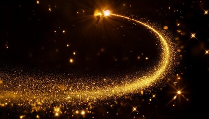 Naklejka premium Sparkling Golden Particles Trail - Stars - Glittering particle effect animation Award title background