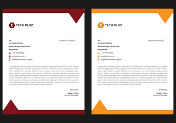 Professional corporate letterhead design template with blue and red color. Abstract business letterhead design layout