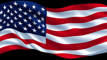 Fototapeta premium The US flag in motion, displaying its vibrant colors and detailed stitching under soft lighting, evoking themes of patriotism, unity, and national heritage USA waving flag, America