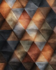 Geometric textile art with a three-dimensional, quilted look in a range of earthy colors. The textured surface creates a soft effect.
