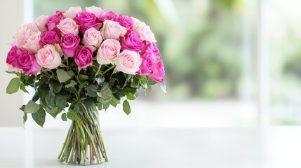 Elegant pink rose bouquet romantic floral arrangement soft colors valentines wedding anniversary