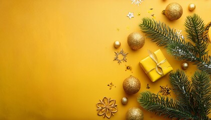 Christmas and New Year yellow background