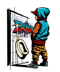 Illustration: Graffiti Bad Boy mit Kapuze auf der Toilette