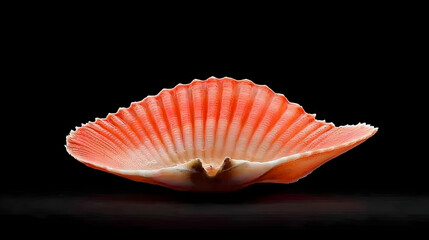 Isolated Pink Scallop Shell Against Black Background