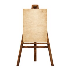 Wooden easel holding canvas artwork isolated on white background