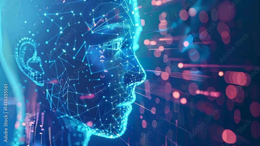 Poster exploring digital identities in an immersive virtual environment with a futuristic woman