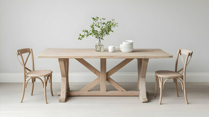 Rustic Wooden Dining Table With Chairs In Light Interior