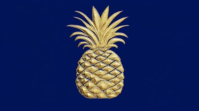 Gold pineapple emblem against a deep blue background.
