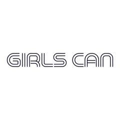 Girls can. Female encouraging quote. Black calligraphic cursive on dusty pink abstract background. Brush pen lettering. Classical script. Vector isolated design element for greeting cards.
