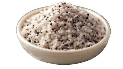A bowl of coarse salt with black pepper flakes perfect for culinary seasoning and food photogr