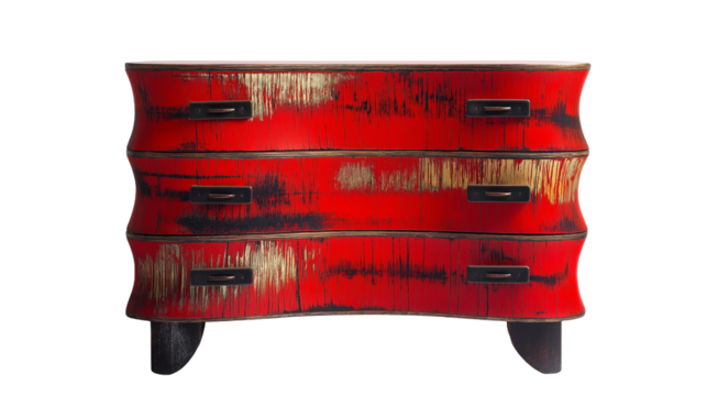 Sleek red drawers with a modern, rectangular shape and a bold, eye-catching finish isolated on white background or isolated png 