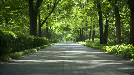 Naklejka premium Peaceful Pathway Through Lush Green Trees