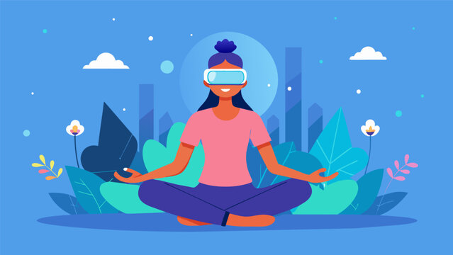 A VR meditation and relaxation program incorporating gentle movements and breathing exercises to improve mobility and reduce stress on the body.. Vector illustration