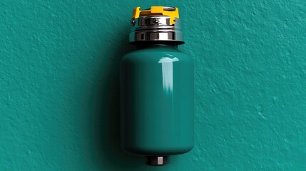 Teal Cylindrical Container with Metal Fittings