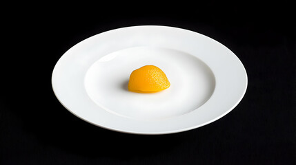 Single Orange Fruit On White Plate Against Black Background