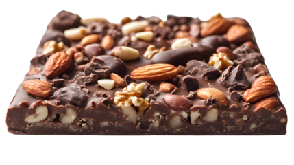 Chocolate bar with nuts and chocolate chips closeup view