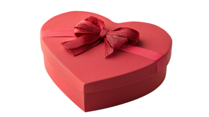red heart shaped  gift box with ribbon isolated on white background , transparent png 