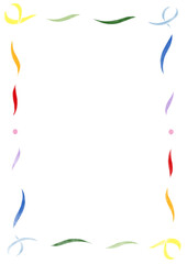 Rainbow Wavy Ribbon Frame with Dots, pride wedding menu invitation border, hand drawn baby shower, a4 birthday bbq summer party, clown funfair style, bachelorette bachelor vintage retro