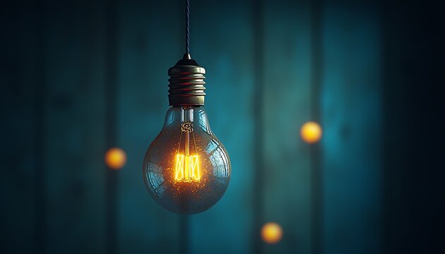 Vintage Edison bulb illuminating a dimly lit wooden backdrop.