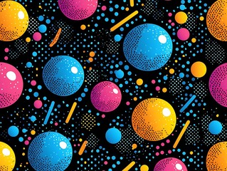 Vibrant, retro-inspired pattern of colorful spheres.