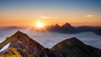 Wonderful sunrise over mountain peak