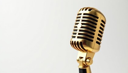 Close-up of a gold microphone isolated on white , bling, white background, music
