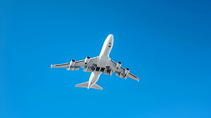 Obraz premium Pixelated White Airplane Flying Against Clear Blue Sky