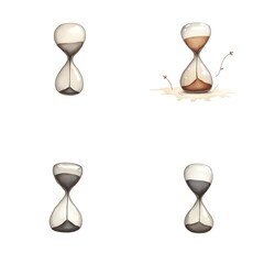 Set of Hourglass Clock Icon Time Measurement Acessory Daily Life Schedule Hour Minute Reminder Instrument Watercolor Illustration