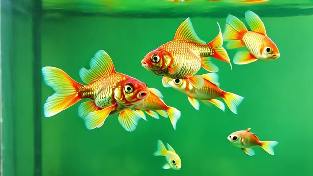 Vibrant Goldfish in a Green Aquarium
