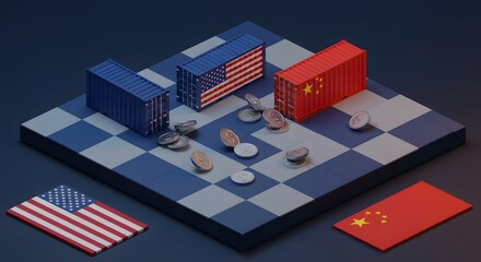  Usa-China Green Dollar vs Red Yen: Currency Chess Pawns on Cracked Ground. Economic Tension. AI Generated.
