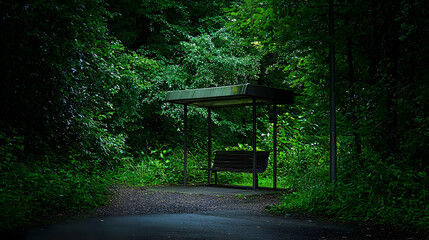 Forest Bus Stop At Twilight