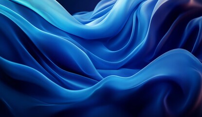 Fototapeta premium Abstract blue fabric waves, flowing silk texture.