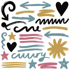 Hand-Drawn Arrow Sketch Set – Grunge Scribble Arrows with Chalk, Crayon, Pencil Textures on White Background