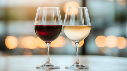 Two Wine Glasses Red And White Outdoor Setting