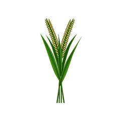 Obraz premium digital illustration of wheat stalks with green leaves, showcasing agricultural theme. wheat is depicted with detailed grains and vibrant colors, symbolizing growth and harvest