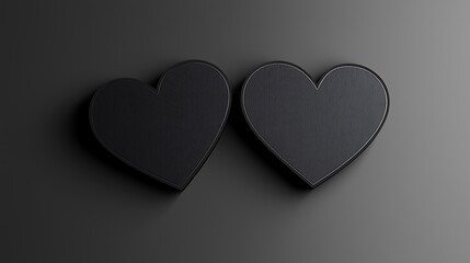 Two dark hearts on a gray surface.