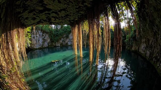 Serene Cenote Ik Kil with Lush Vegetation and Crystal Clear Water  