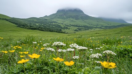 Serene green landscape mountain view peaceful nature photography