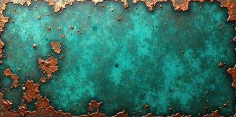 Rough, pitted copper surface with vibrant green verdigris patina , grunge, craft
