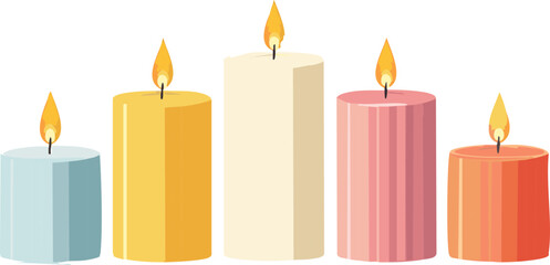 burning candles isolated on white background