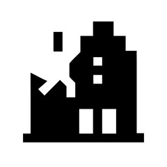 Icon of a damaged building to signify destruction or disrepair