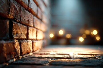 Warm Light on Brick Wall and Stone Floor with Bokeh Background