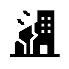 Icon of a damaged building to signify destruction or disrepair