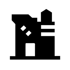 Icon of a damaged building to signify destruction or disrepair