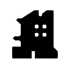 Icon of a damaged building to signify destruction or disrepair
