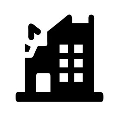 Icon of a damaged building to signify destruction or disrepair