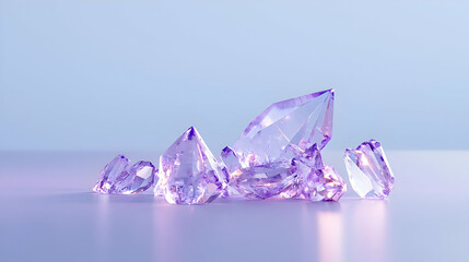 Abstract Display Of Purple And Clear Faceted Crystals