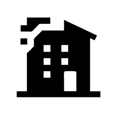 Icon of a damaged building to signify destruction or disrepair