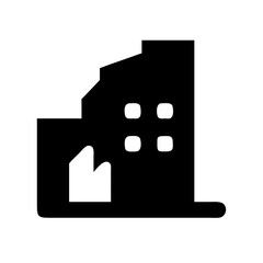 Icon of a damaged building to signify destruction or disrepair